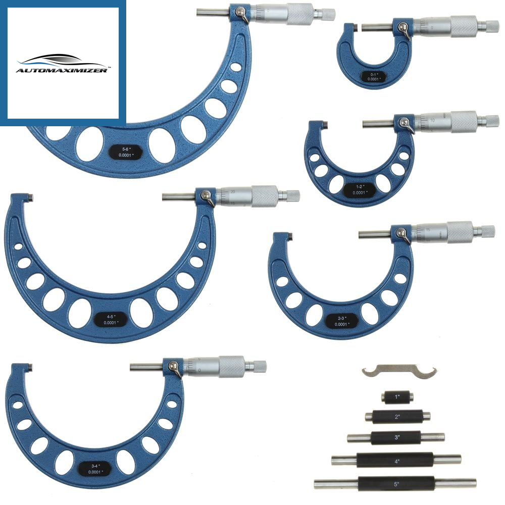 AutoMaximizer, 0-6" Premium outside Micrometer Machinist Tool Set round Frame 0.0001" Precision Vernier Scale with Carbide Tips