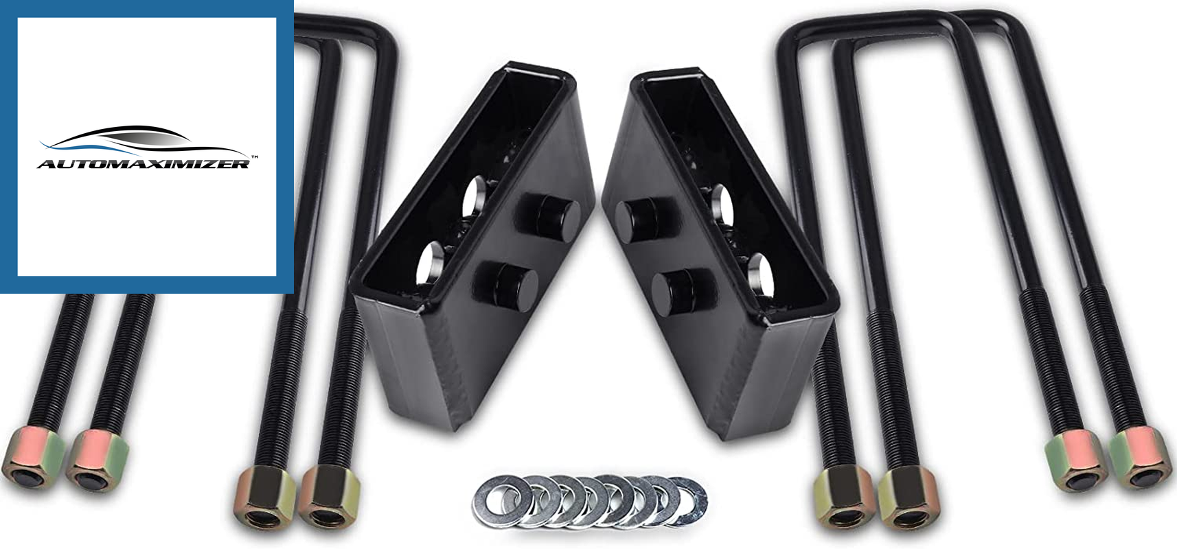 AutoMaximizer, 1.5 Inch Leveling Lift Block Kits with Extra Long Square Leaf Spring Axle U Bolts 2004-2018 for Ford for F-150 2WD/4WD