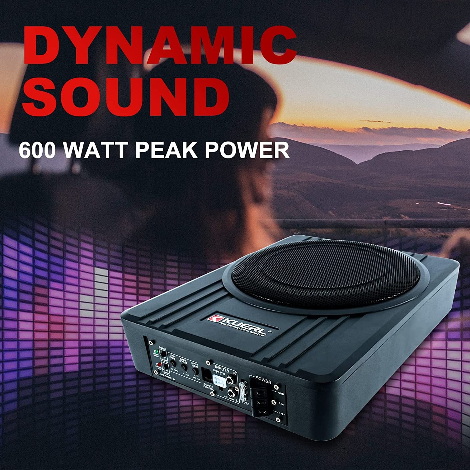 AutoMaximizer, 10 Inch 600W Car Under-Seat Sub Woofer Active Powered Amplifier Bass Enclosed