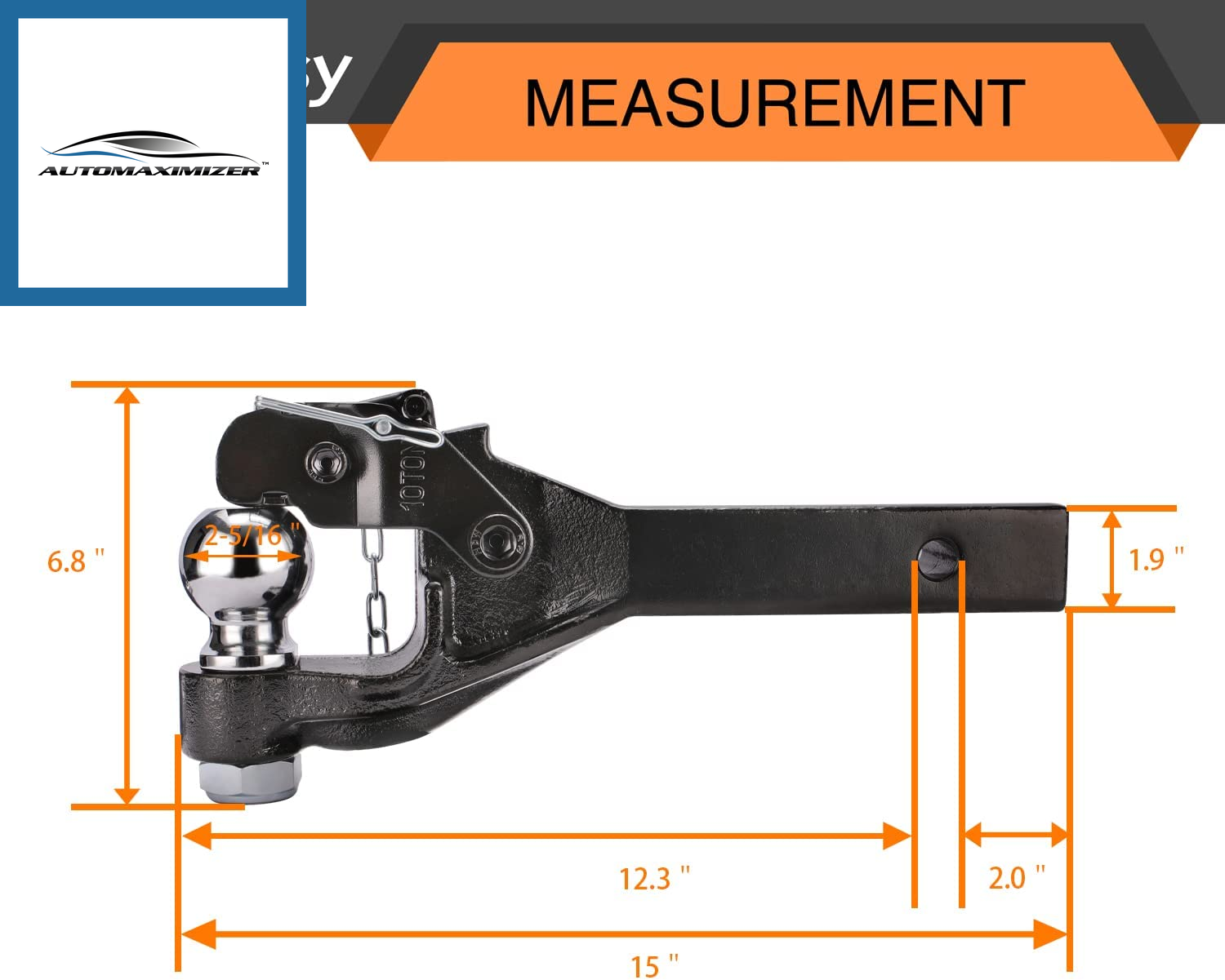 AutoMaximizer, 10-Ton Pintle Hook Trailer Hitches Receiver Hook Combination 2-5/16” Hitch Ball, 20000 Lbs, 15-1/2” Length