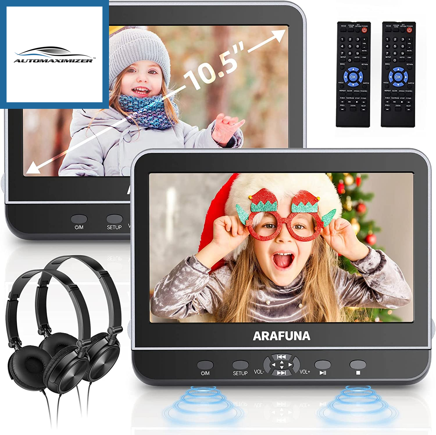 AutoMaximizer, 10.5" Dual Portable DVD Player with HDMI Input,  Car DVD Player Dual Screen Play a Same or Two Different Movies, Headrest DVD Player for Car Support 1080P HD Video, Usb/Sd,Last Memory