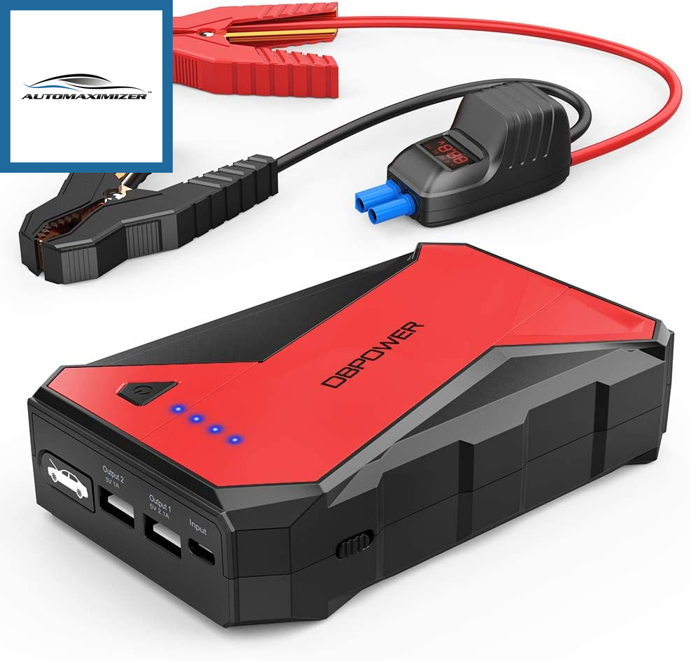 AutoMaximizer, 1000A Portable Car Jump Starter (UP to 7.0L Gas, 5.5L Diesel Engine), 12V Lithium-Ion Auto Battery Booster, Power Pack with LCD Screen Clamp Cables,Usb Quick Charge, LED Flashlight