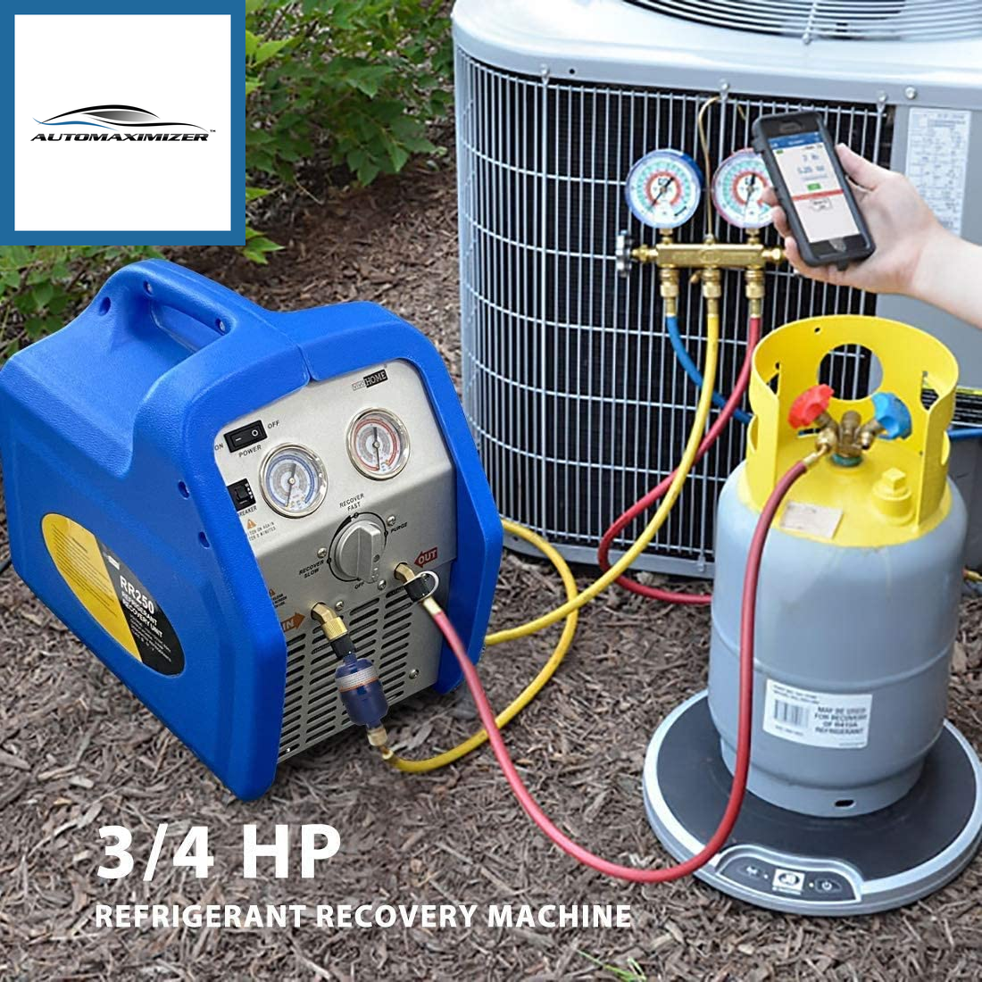 AutoMaximizer, 110-120V AC 60Hz 3/4HP Single Cylinder Portable Refrigerant Recovery Machine