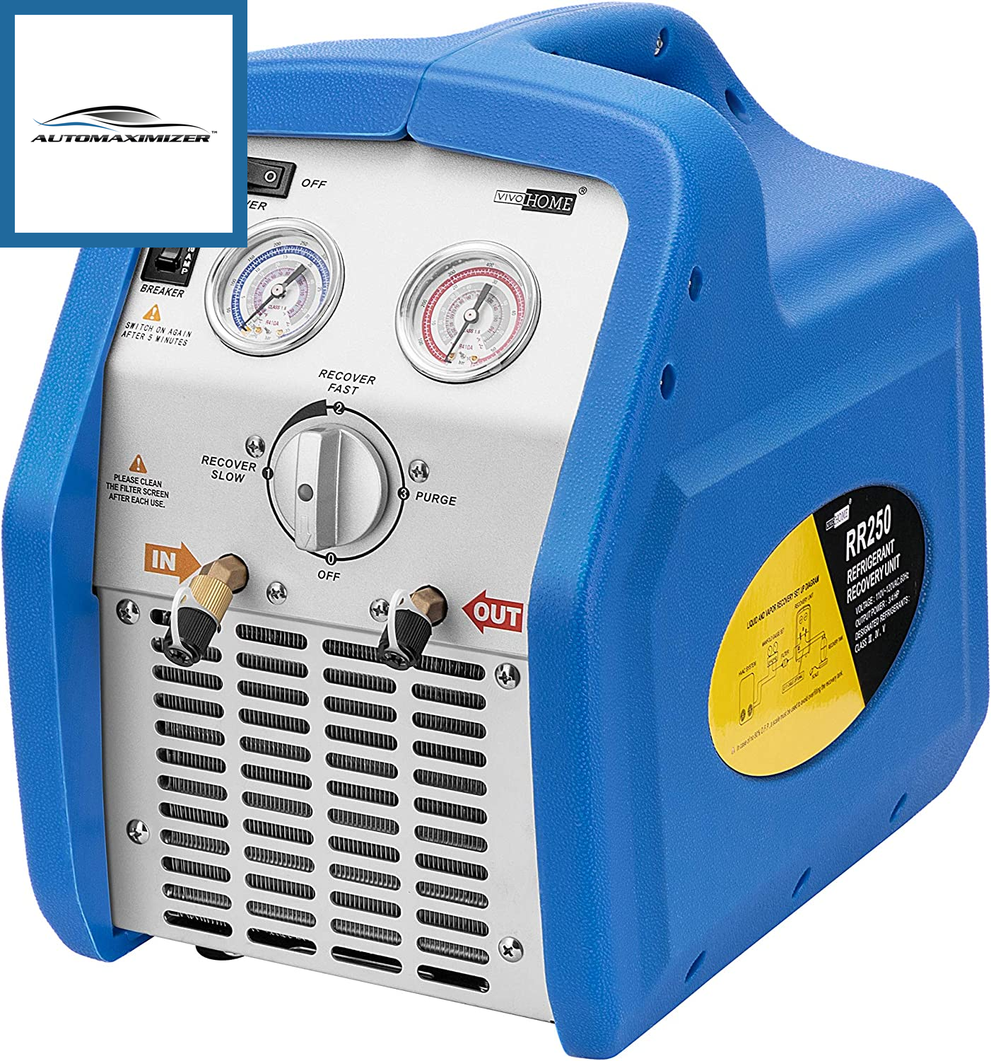 AutoMaximizer, 110-120V AC 60Hz 3/4HP Single Cylinder Portable Refrigerant Recovery Machine