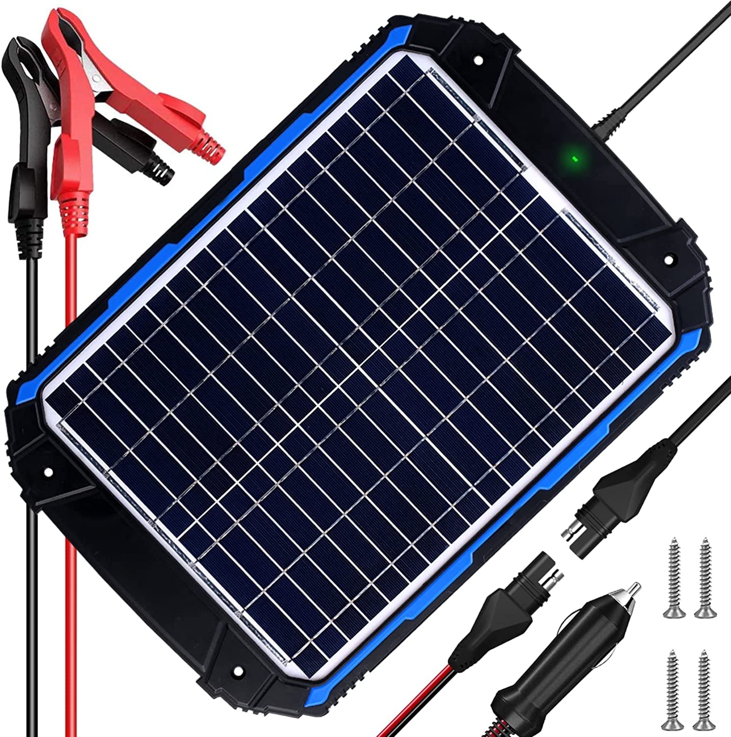 SUNER POWER, 18W 12V Solar Car Battery Charger & Maintainer, Waterproof Solar Trickle Charger, Built-In Intelligent MPPT Controller, Portable Solar Panel Kit for Deep Cycle Marine RV Trailer Boat