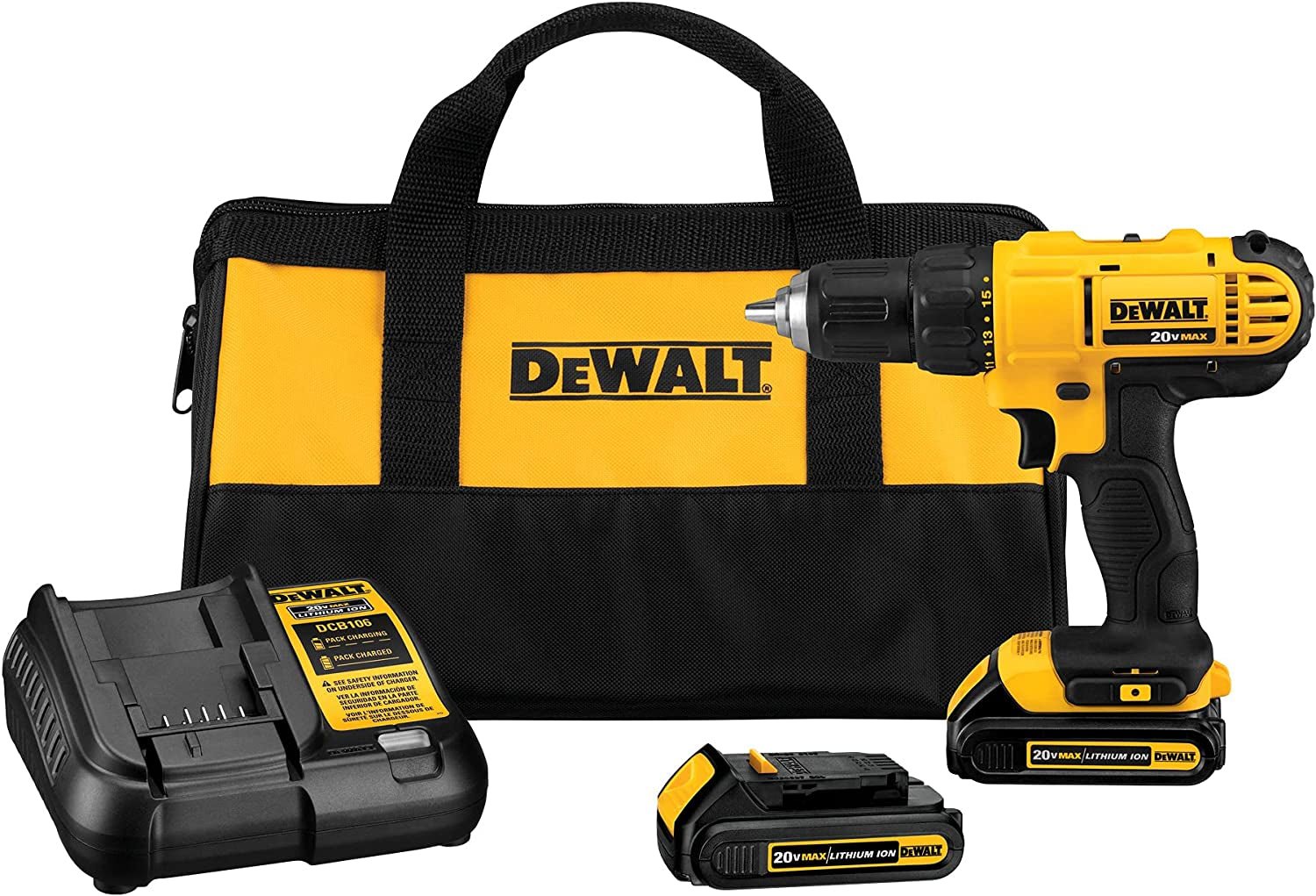 DEWALT, 20V Max Cordless Drill / Driver Kit, Compact, 1/2-Inch (DCD771C2), Yellow