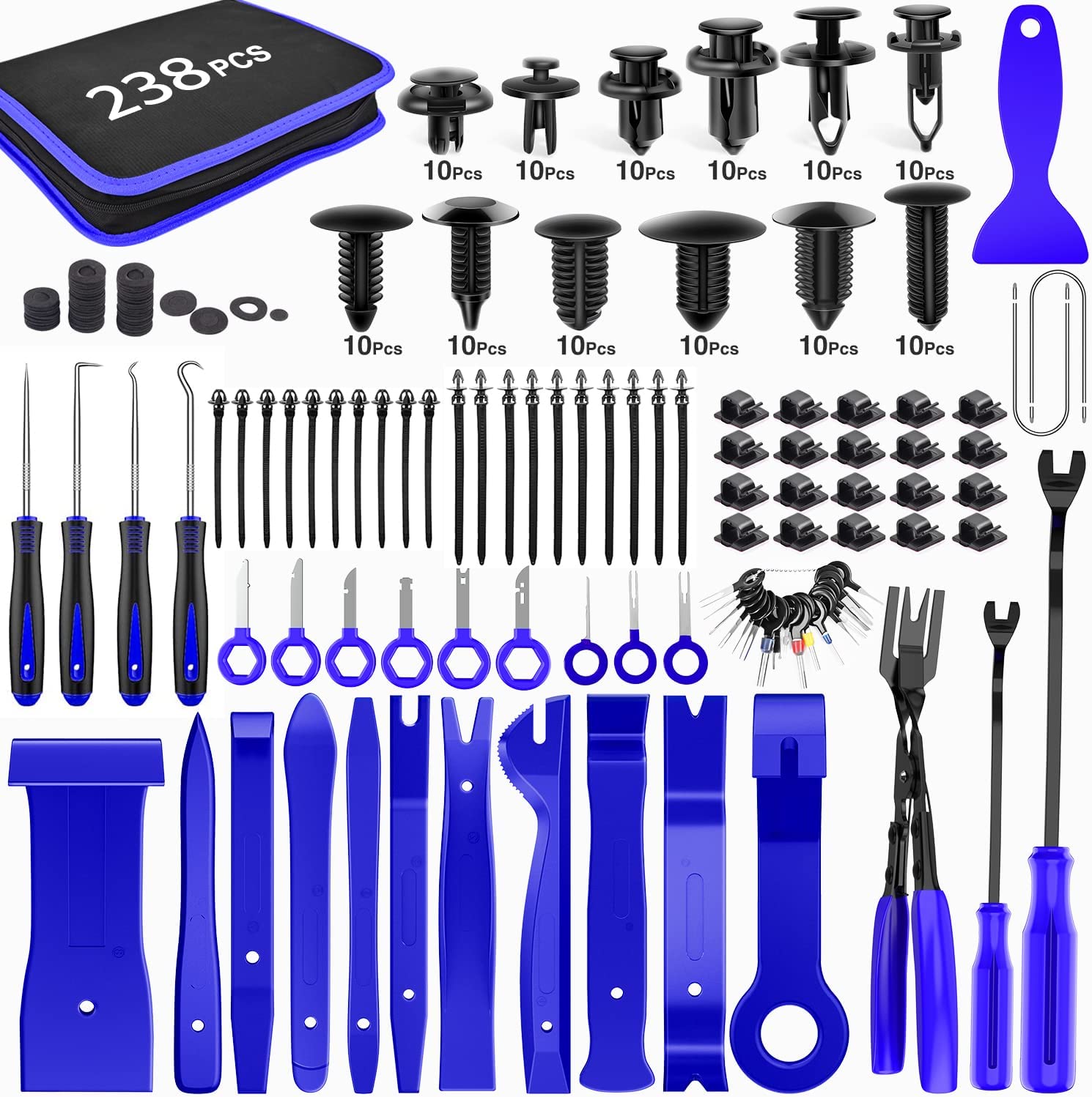 GOOACC, 238Pcs Trim Removal Tool, Auto Push Pin Bumper Retainer Clip Set Fastener Terminal Remover Tool Adhesive Cable Clips Pry Kit Car Panel Radio Removal Auto Clip Pliers (GRC-207)