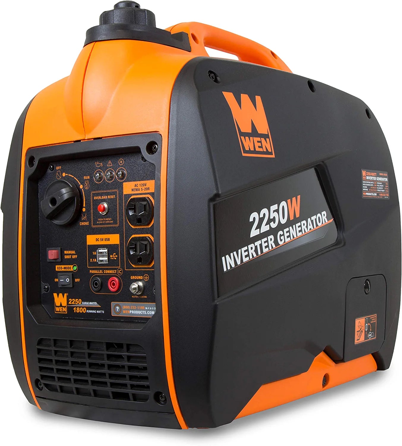 WEN, 56225I 2250-Watt Gas Powered Portable Inverter Generator with Fuel Shut-Off,