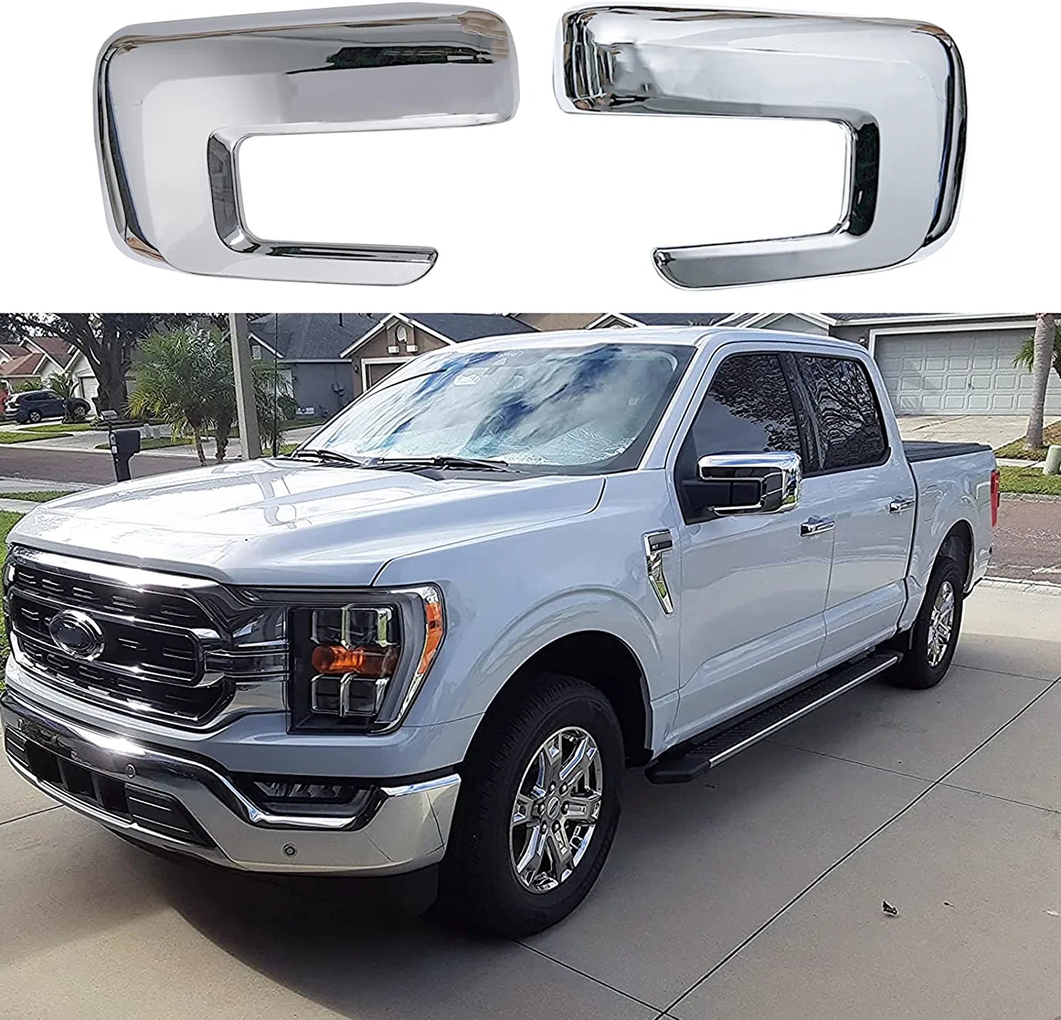 MOOTCOR, ABS Chrome Rearview Mirror Guard Covers Door Side Moulding Decoration Trims for Ford F150 2021 2022