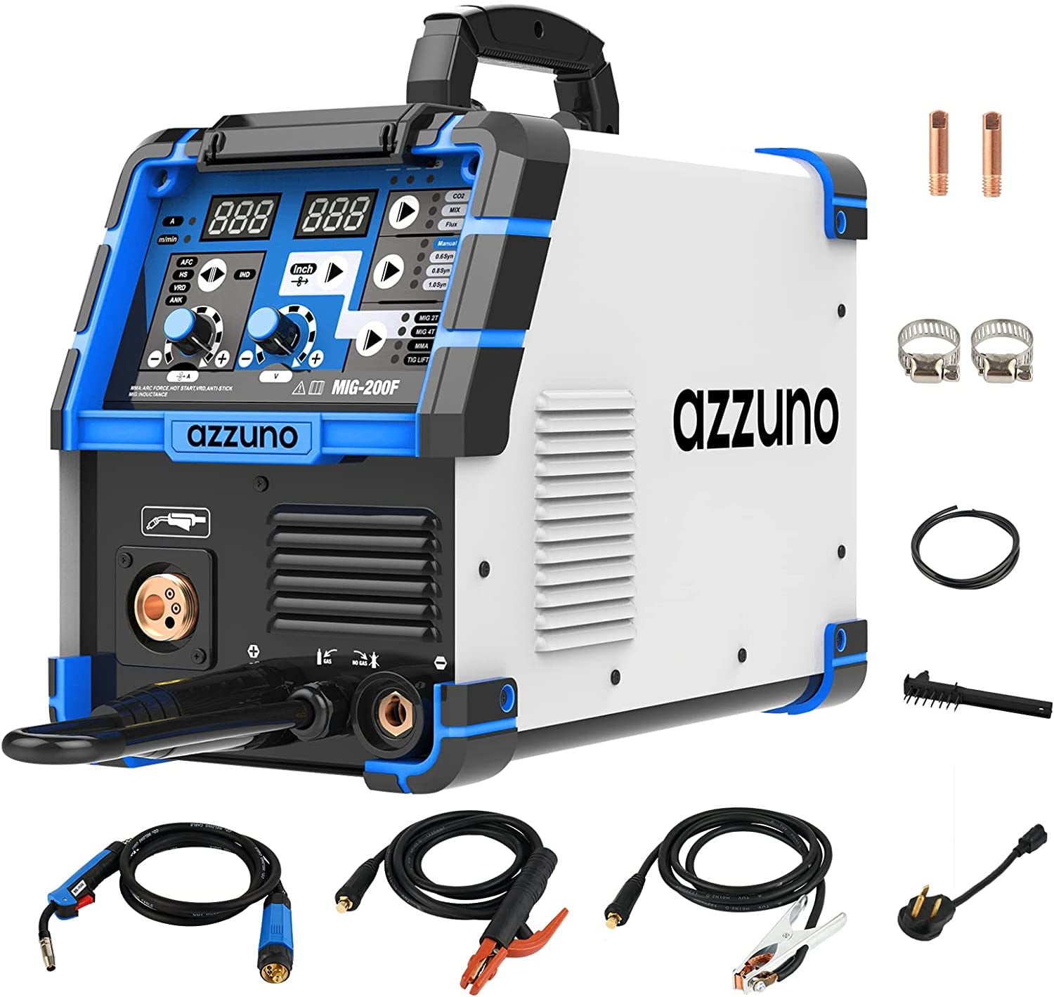 AZZUNO, AZZUNO 200A MIG Welder,110V/220V Dual Voltage Multiprocess Welder,Gas Gasless MIG Welding Machine,4 in 1 Flux Mig/Solid Wire/Lift Tig/Stick ARC Welder (Grey)