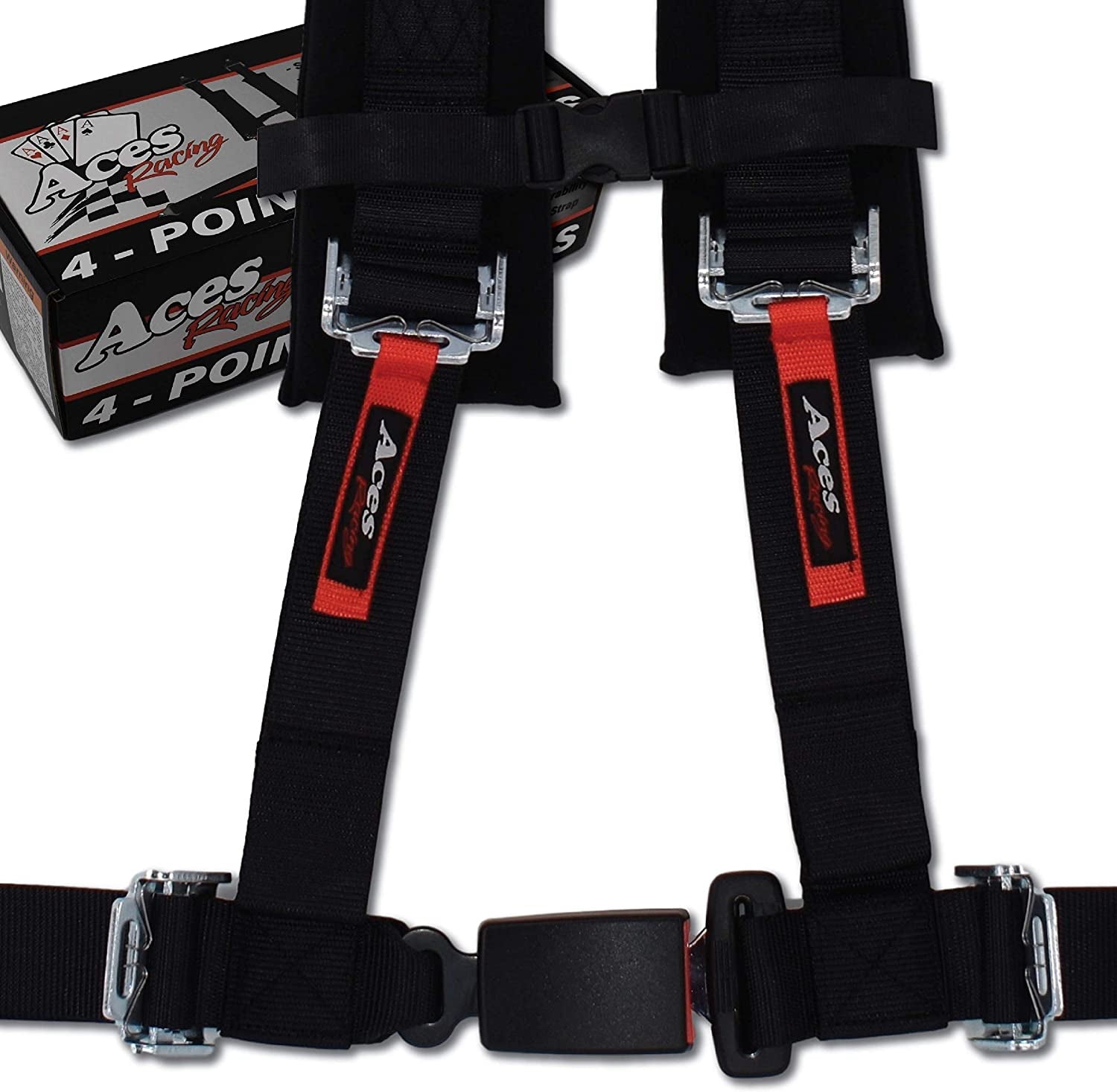 Aces Racing, Aces Racing 4 Point Harness with 2 Inch Padding (Ez Buckle Technology) (Black (Pair))