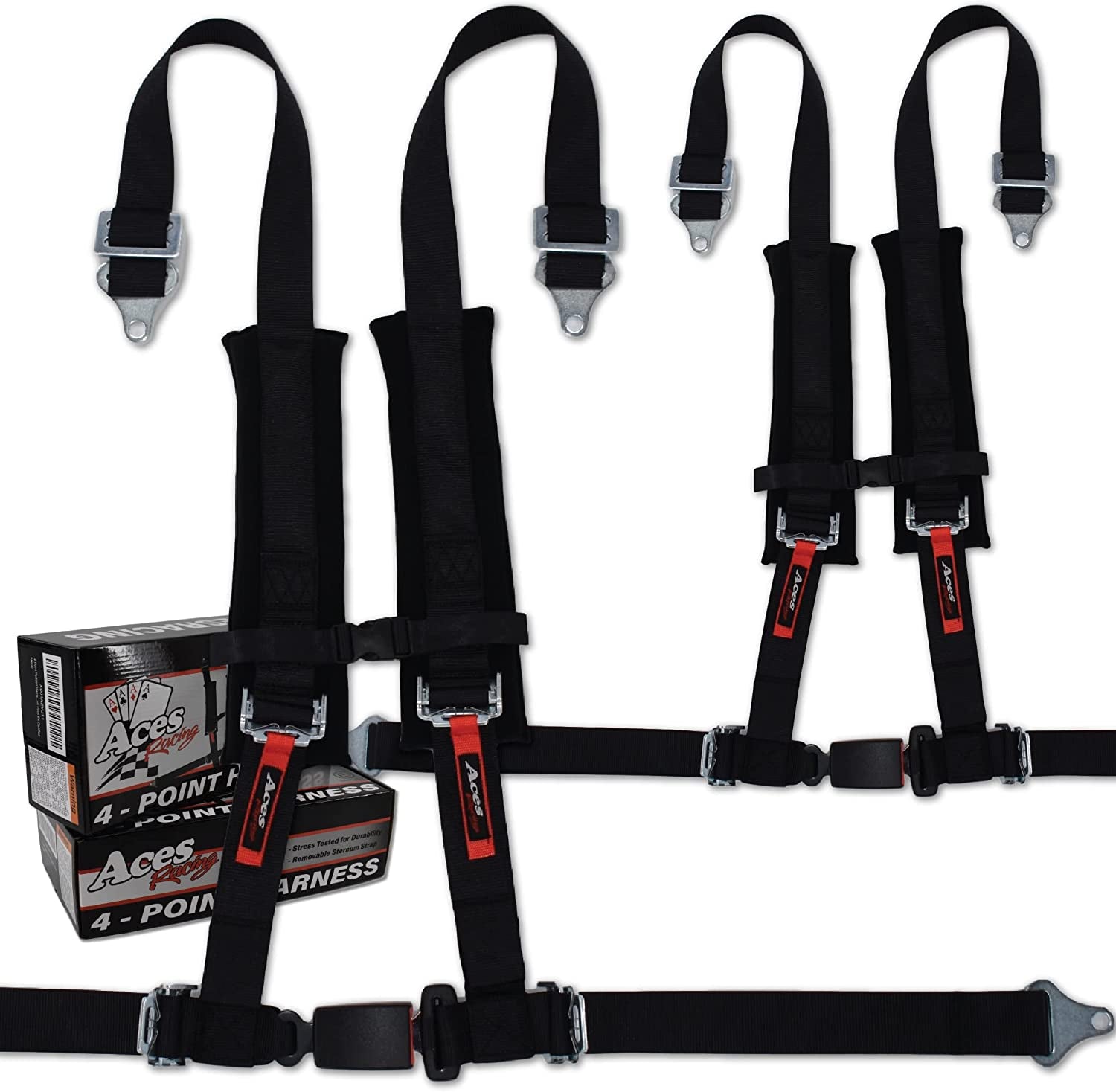 Aces Racing, Aces Racing 4 Point Harness with 2 Inch Padding (Ez Buckle Technology) (Black (Pair))