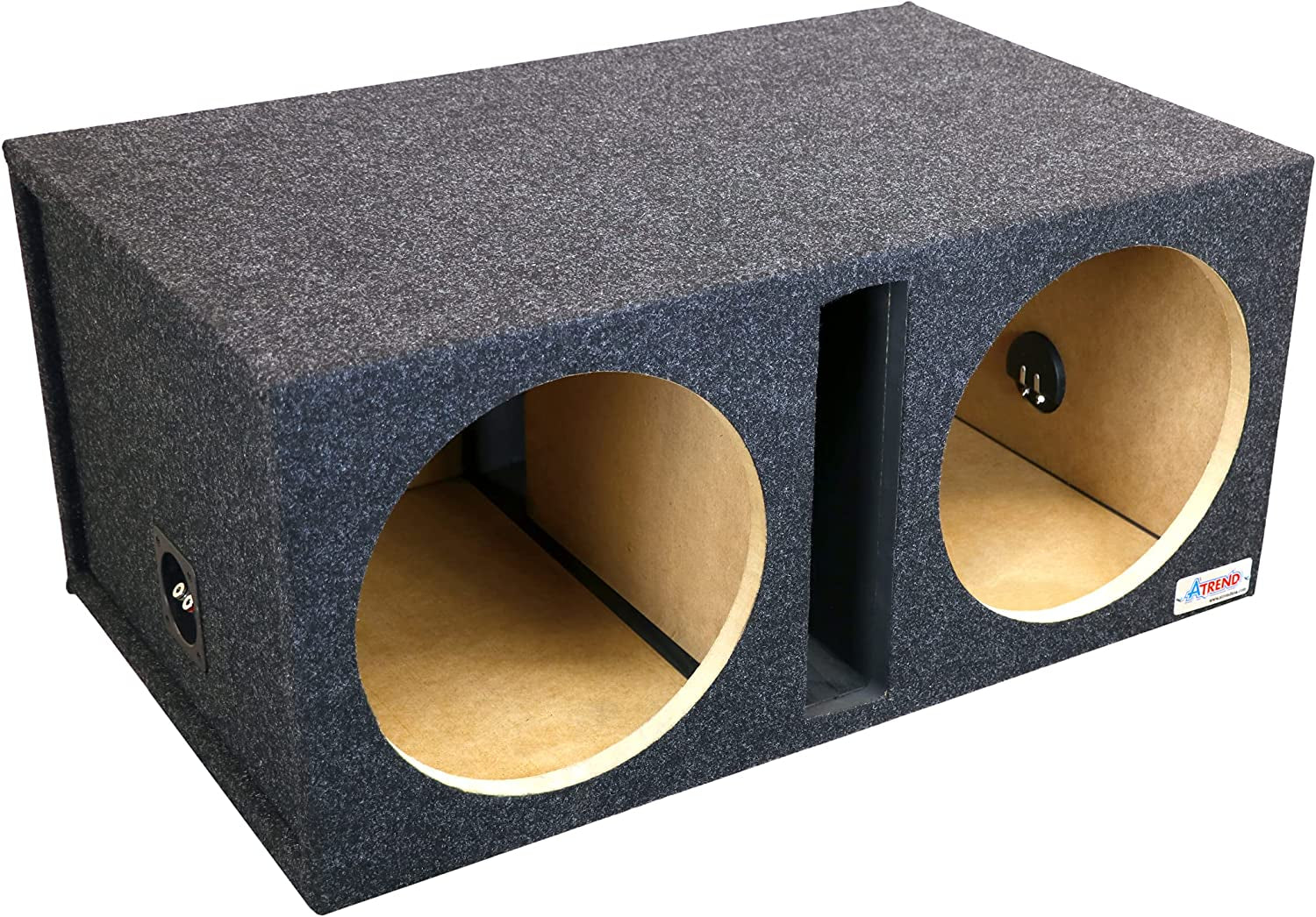 Atrend, Atrend Dual Vented 12 Inch Subwoofer Enclosure - SPL Tuned Car Subwoofer Boxes & Enclosures - Premium Subwoofer Box Improves Audio Quality, Sound & Bass - Nickel Finish Subwoofer Terminals - Charcoal