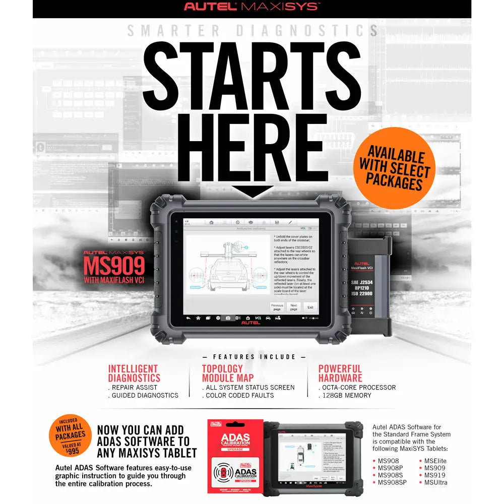 Autel, Autel AS30T ADAS All Systems Calibration 3.0 Package w/ MS909 Tablet, IA800