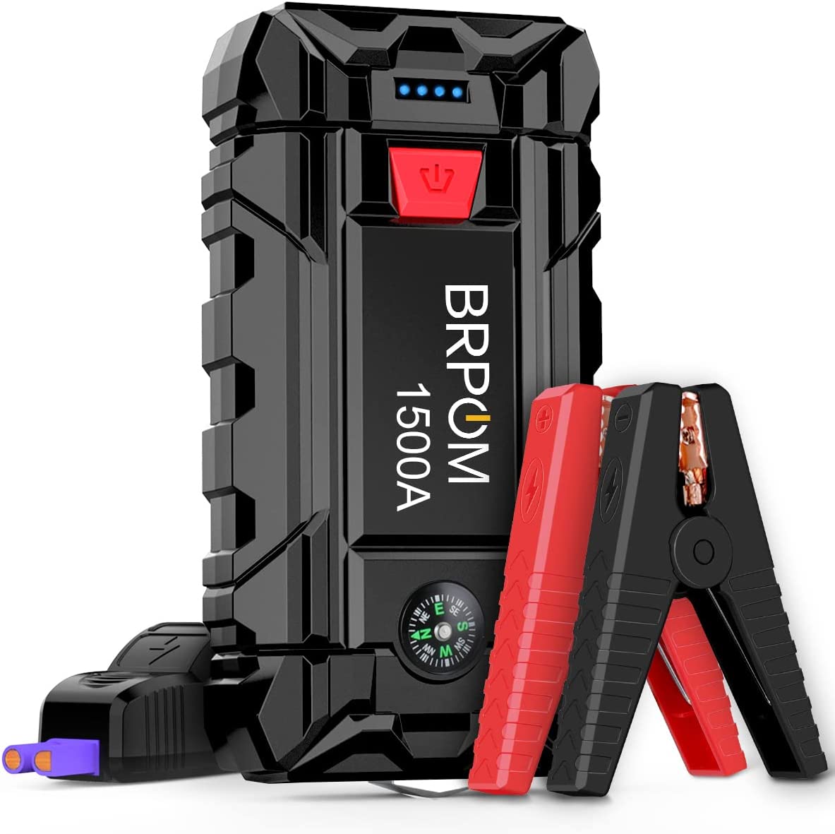 BRPOM, Car Jump Starter, 1500A Peak 15800Mah (Up to 7.0L Gas or 5.5L Diesel Engine, 30 Times) 12V Auto Booster Battery Pack Jump Box with Quick Charger Smart Jump Cables