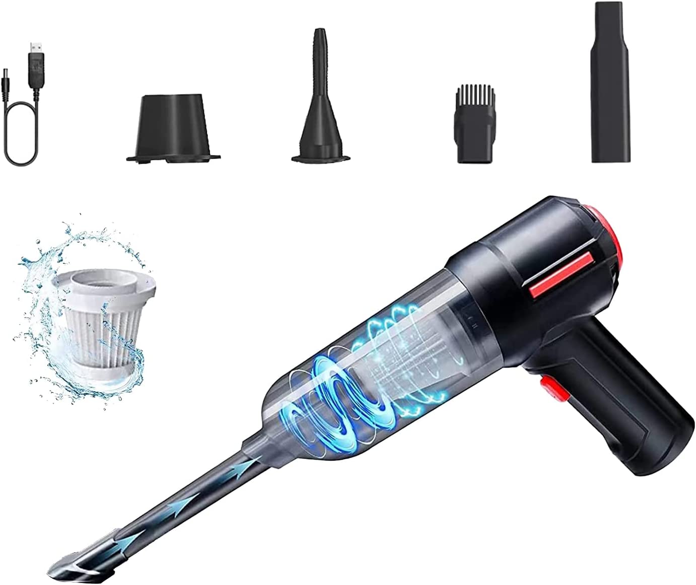 Keykal, Car Vacuum Cleaner Cordless, Handheld Portable 9000Pa Strong Suction 120W High Power USB Rechargable 6 Accessories