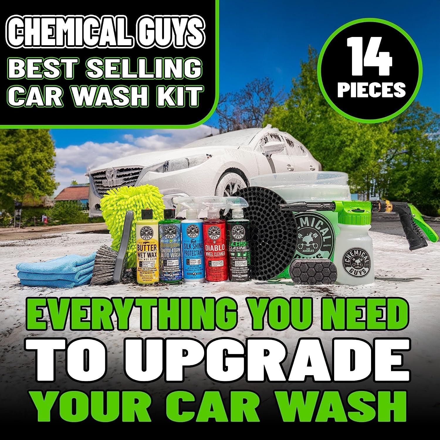 Chemical Guys, Chemical Guys HOL126 14-Piece Arsenal Builder Car Wash Kit with Foam Gun, Bucket and (5) 16 Oz Car Care Cleaning Chemicals (Works W/Garden Hose)