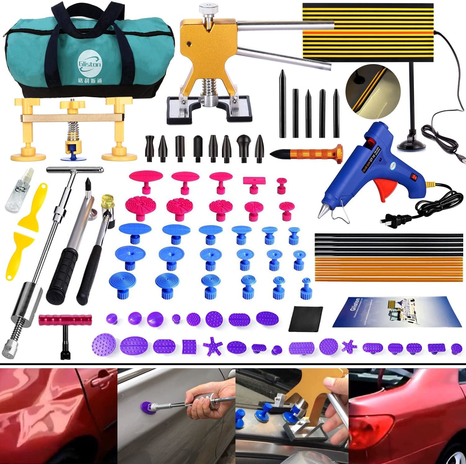 Carshome, DIY Paintless Dent Repair Kit - Gliston 89Pcs Dent Puller Tools Slide Hammer for Car Hail Damage