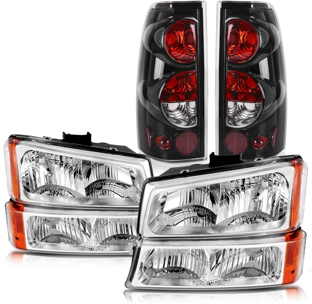 DWVO, DWVO Headlights Tail Lights Assembly Compatible with 03-06 Chevy Silverado 1500/2500HD, 03-04 Silverado 2500, 04-06 Silverado 3500 Chrome Housing Headlight Assembly + Clear Lens Taillights Combo