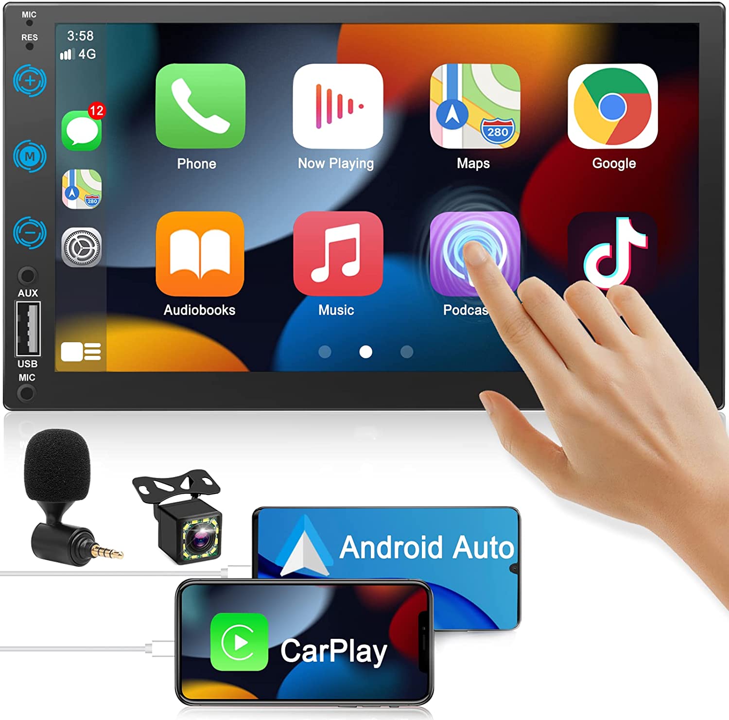 eleacc, Double Din Car Stereo Radio Voice Control Apple Carplay & Android Auto, 7In HD LCD Touch Screen Bluetooth 5.2