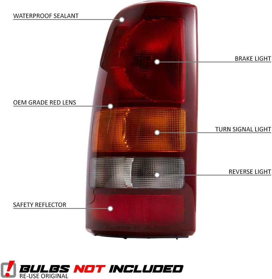 EPIC LIGHTING, EPIC LIGHTING AMOE Replacement Rear Brake Tail Lights Compatible with Chevrolet 99-02 Silverado 1500 2500 3500 GMC GM 99-06 Sierra Pickup Truck [ GM2800173 15198453 GM2801173 15198460 ] Pair