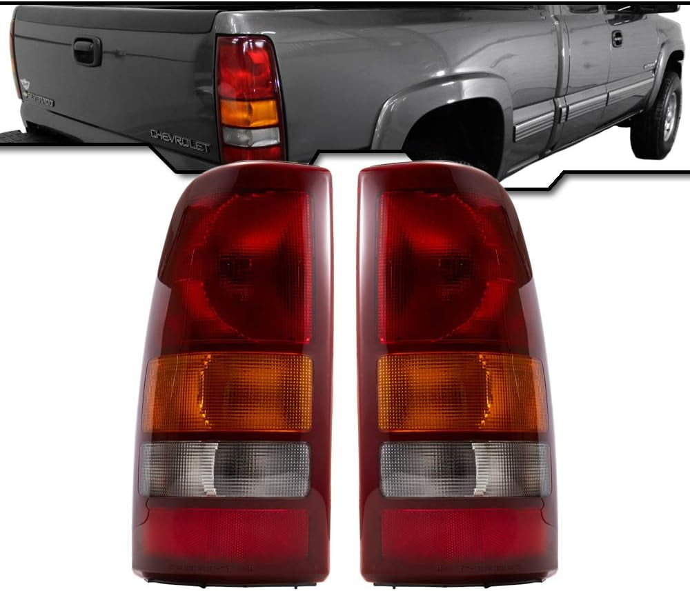 EPIC LIGHTING, EPIC LIGHTING AMOE Replacement Rear Brake Tail Lights Compatible with Chevrolet 99-02 Silverado 1500 2500 3500 GMC GM 99-06 Sierra Pickup Truck [ GM2800173 15198453 GM2801173 15198460 ] Pair