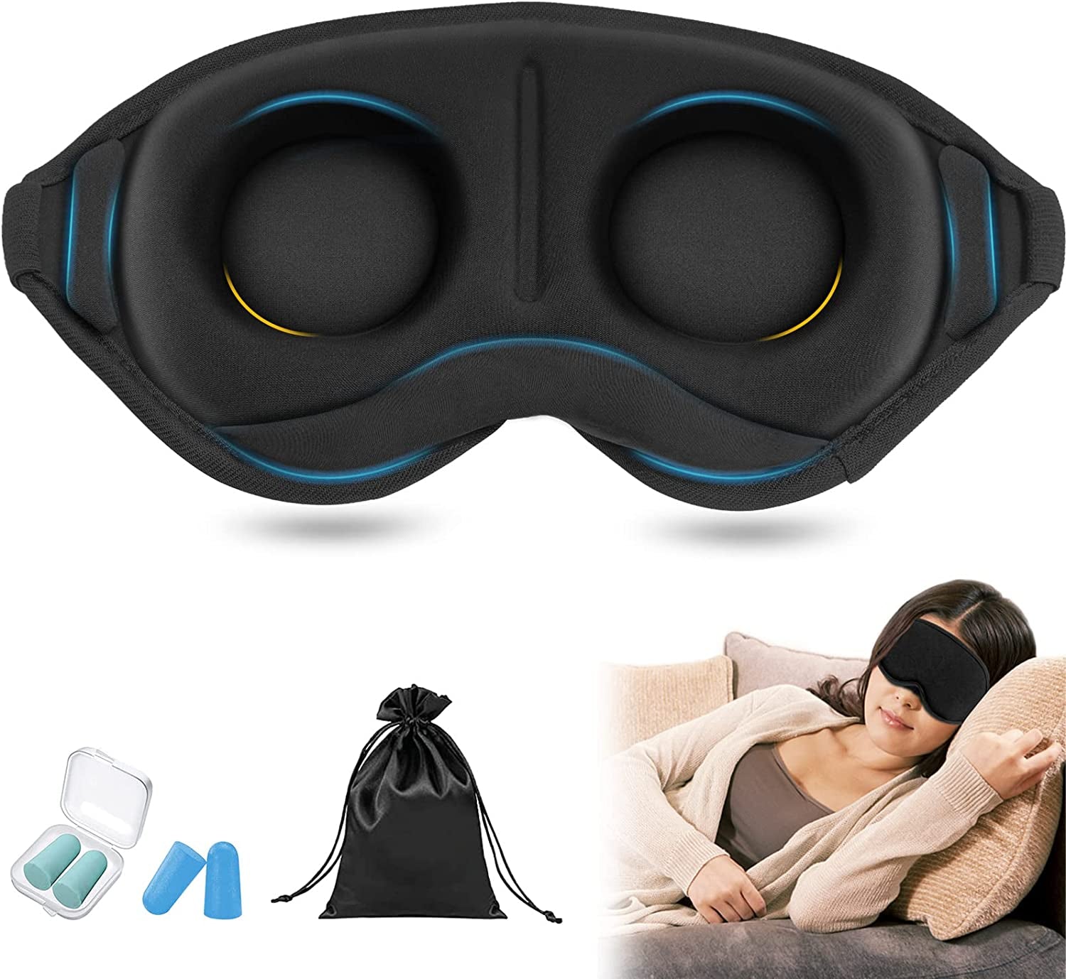 iDOMi, Eye Mask for Sleeping Men Sleep Mask Blackout Idomi Women Weighted Eye Mask Travel Sleep Mask Side Sleeper Blindfold Eye Pillow Soft Black Eyemask