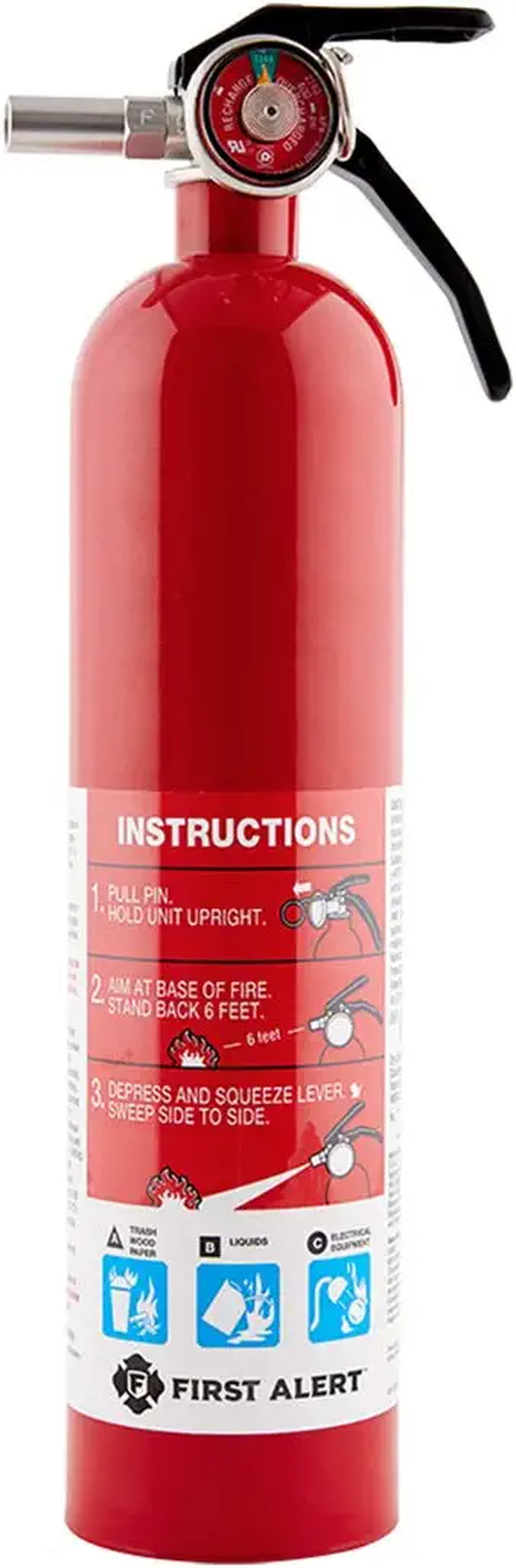 FIRST ALERT, HOME1 Rechargeable Standard Home Fire Extinguisher UL Rated 1-A:10-B:C, Red