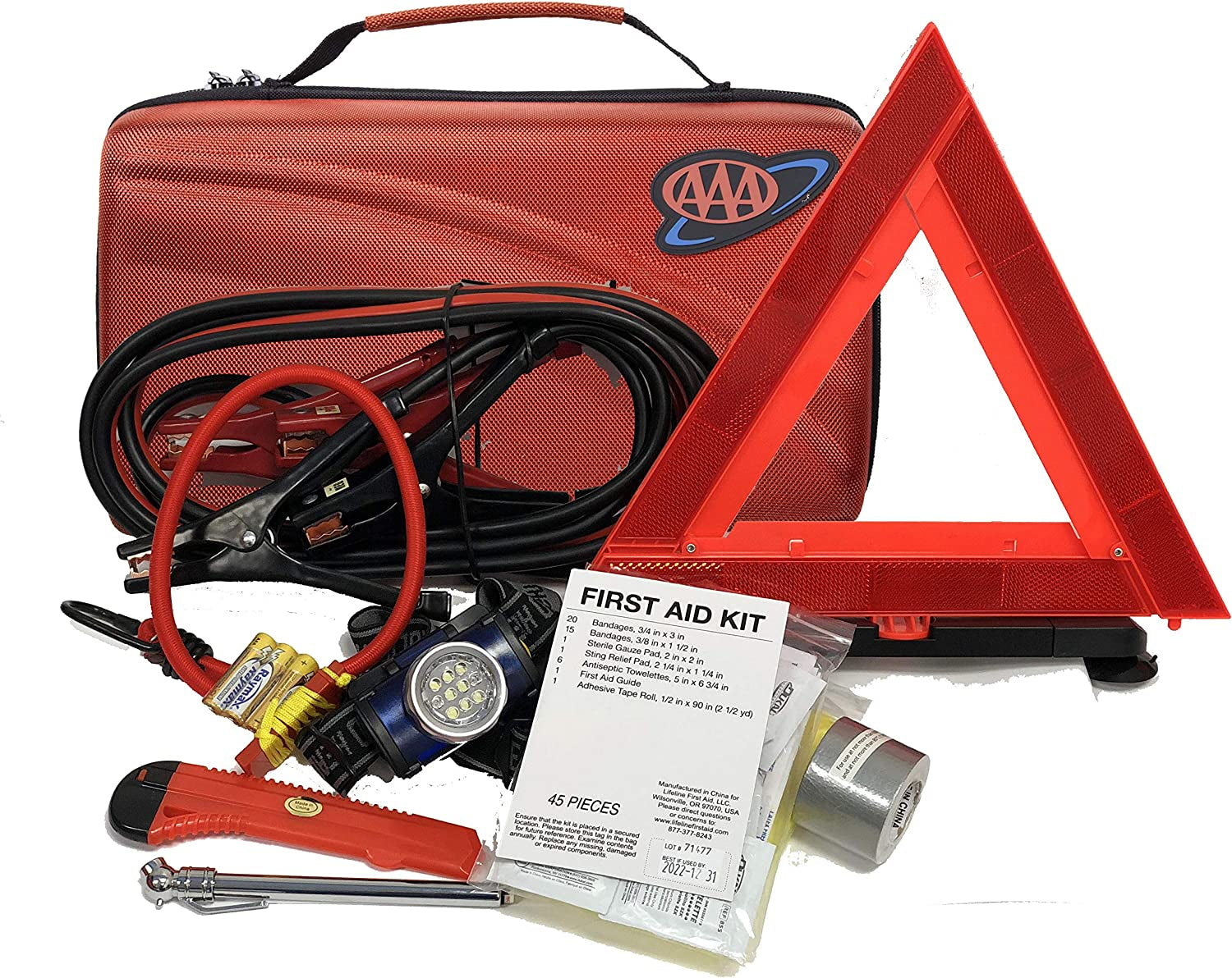 Lifeline, LIFELINE AAA Executive Road Kit, 67 Piece Emergency Car Jumper Cables, Headlamp, Warning Triangle and First Aid Kit