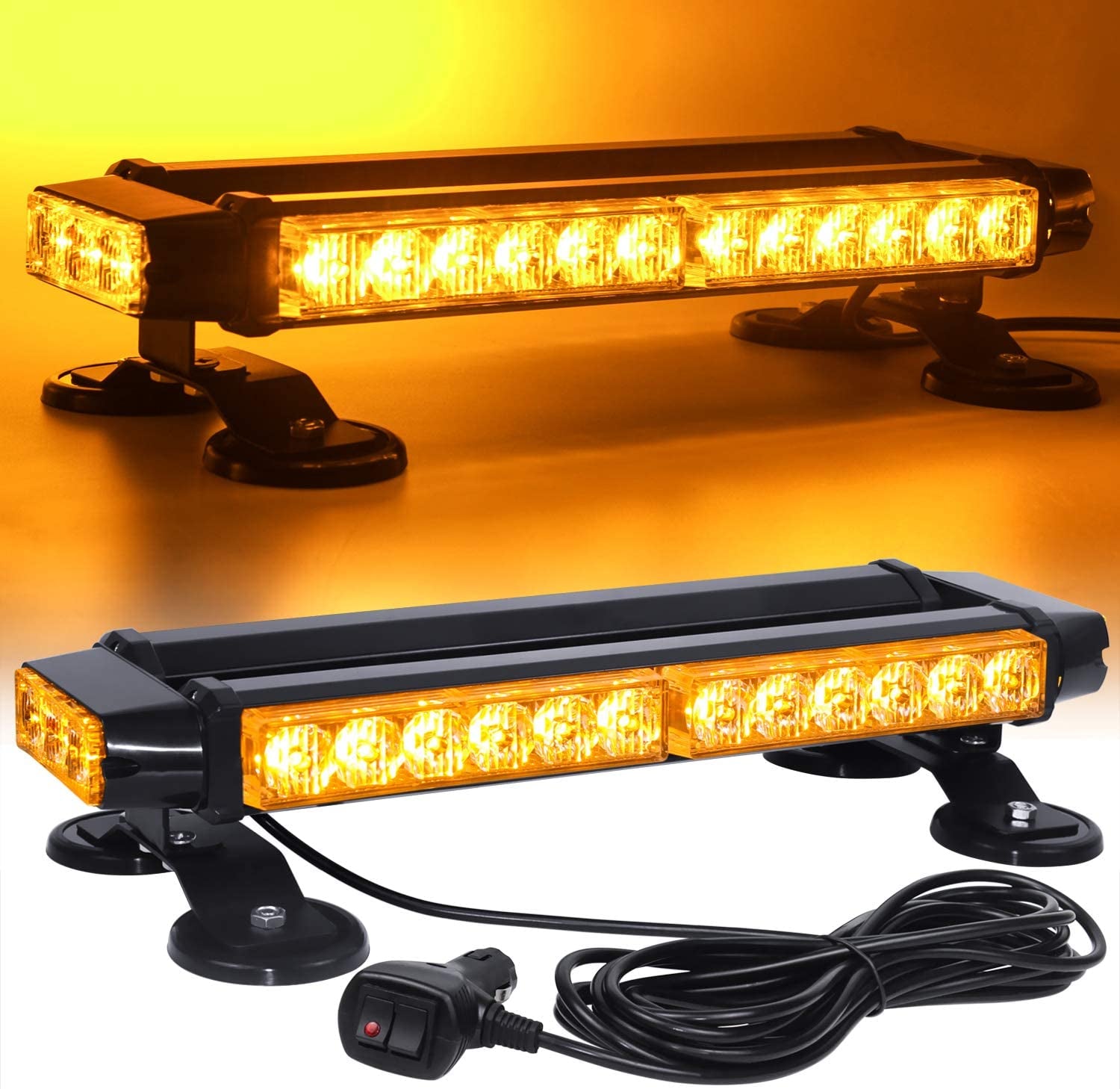 LINKITOM, LINKITOM Roof Top LED Strobe Light Bar -Double Side Amber 30 LED Emergency Hazard Warning Flashing Beacon Lighting Bar with Magnetic Base for Snow Plow, Trucks, Construction Vehicles