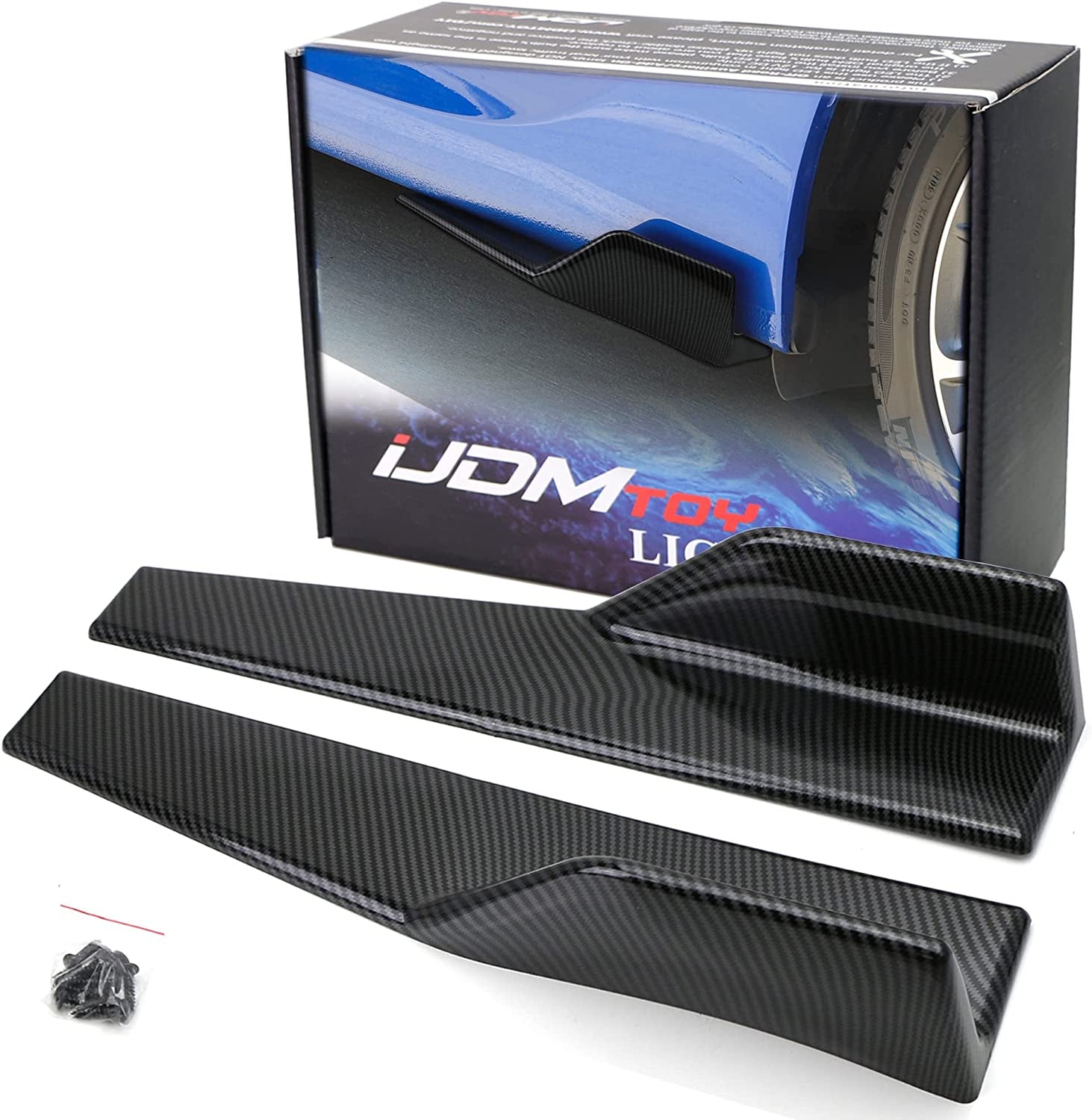 iJDMTOY, Left/Right Black Carbon Fiber PP Universal Rear Side Skirt Winglets Diffusers Compatible with Car Truck SUV