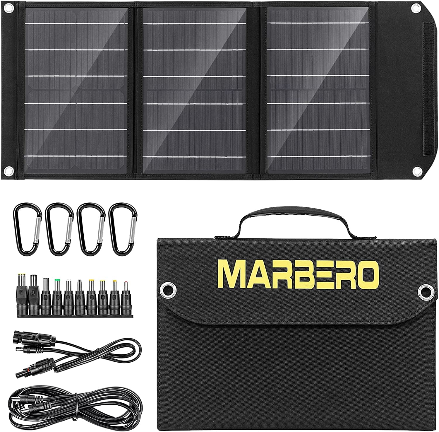 MARBERO, MARBERO 30W Solar Panel, Foldable Solar Panel Battery Charger for Portable Power Station Generator, Iphone, Ipad, Laptop, QC3.0 USB Ports & DC Output(10 Connectors) for Outdoor Camping Van RV Trip