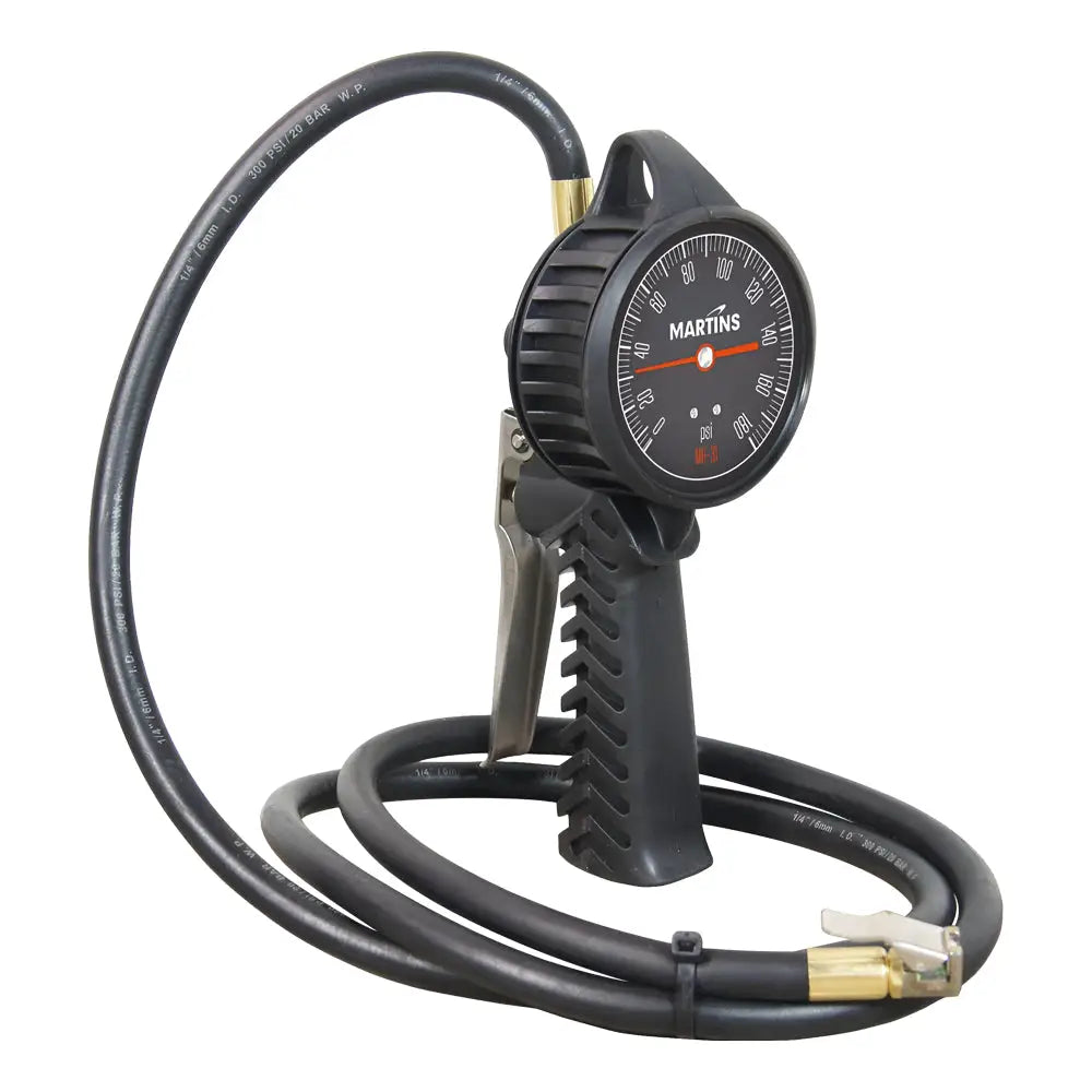 Martins Industries, Martins MH-31 Dial Gauge Tire Inflator, Flate Mate, 6ft, 174 PSI, Clip-On