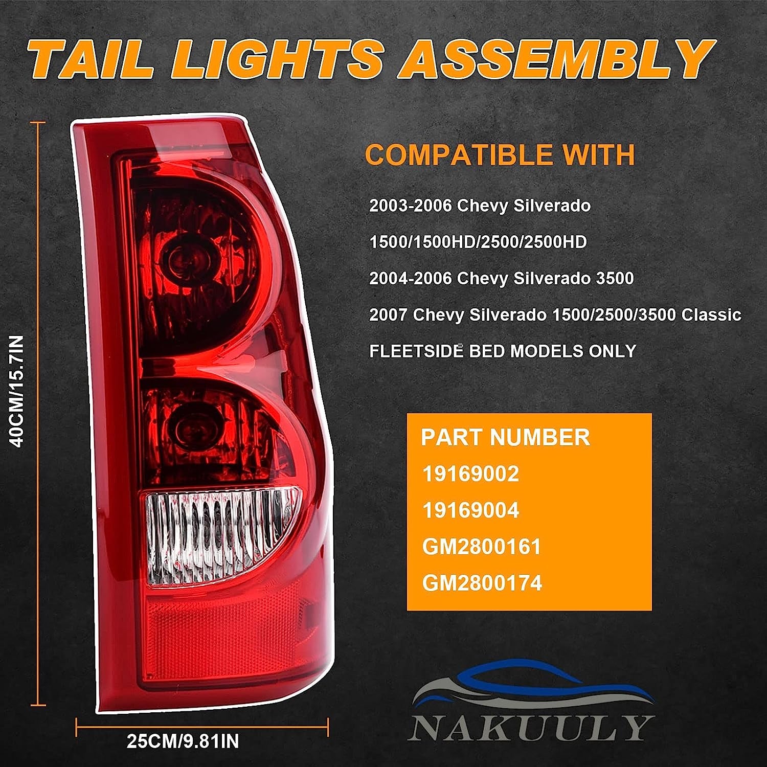 BaoSJ, Nakuuly Tail Lights Rear Lamp Red Border Compatible with 2003-2006 Chevy Silverado 1500 2500 3500 Driver and Passenger Side Taillights Brake Signal Assembly with Bulb and Harness