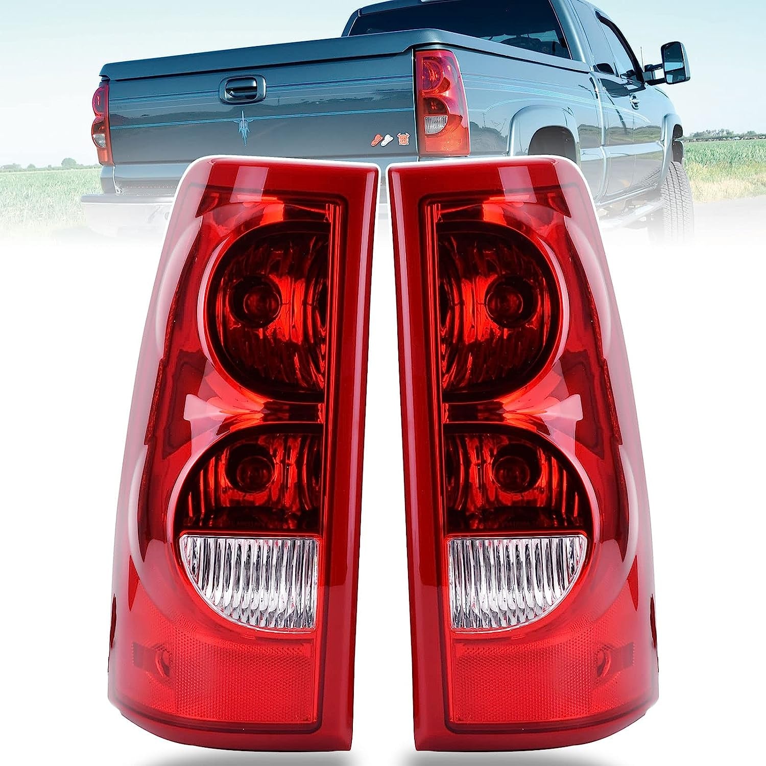 BaoSJ, Nakuuly Tail Lights Rear Lamp Red Border Compatible with 2003-2006 Chevy Silverado 1500 2500 3500 Driver and Passenger Side Taillights Brake Signal Assembly with Bulb and Harness