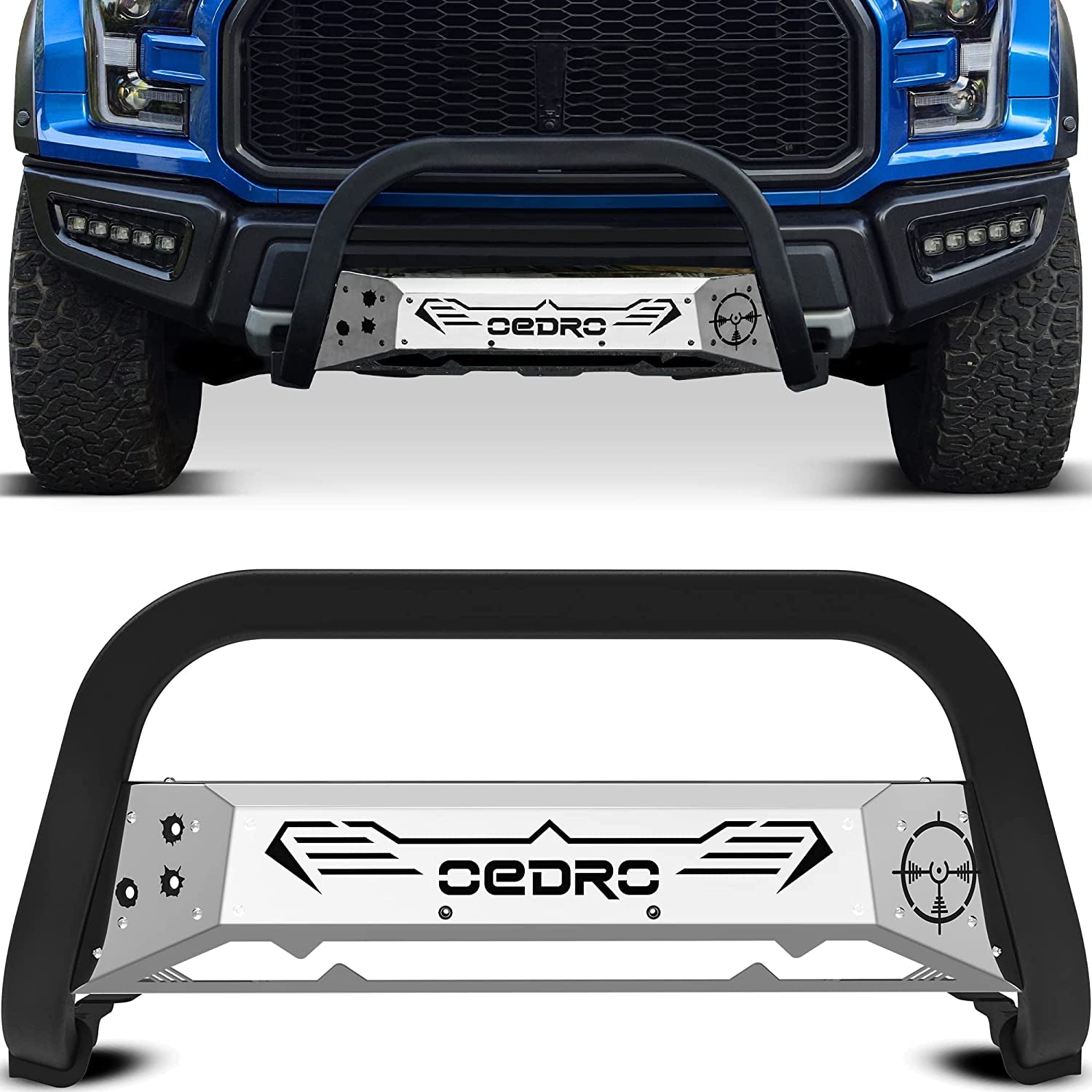 oEdRo, Paintable Bull Bar Fits 2004-2023 Ford F150, Truck Brush Guard, Front Bumper