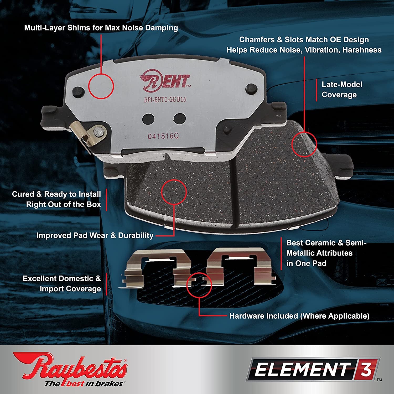 Raybestos, Raybestos Premium Raybestos Element3 EHT™ Replacement Front Brake Pad Set for 2013-2020 Mazda CX-5 Model Years (EHT1623H)