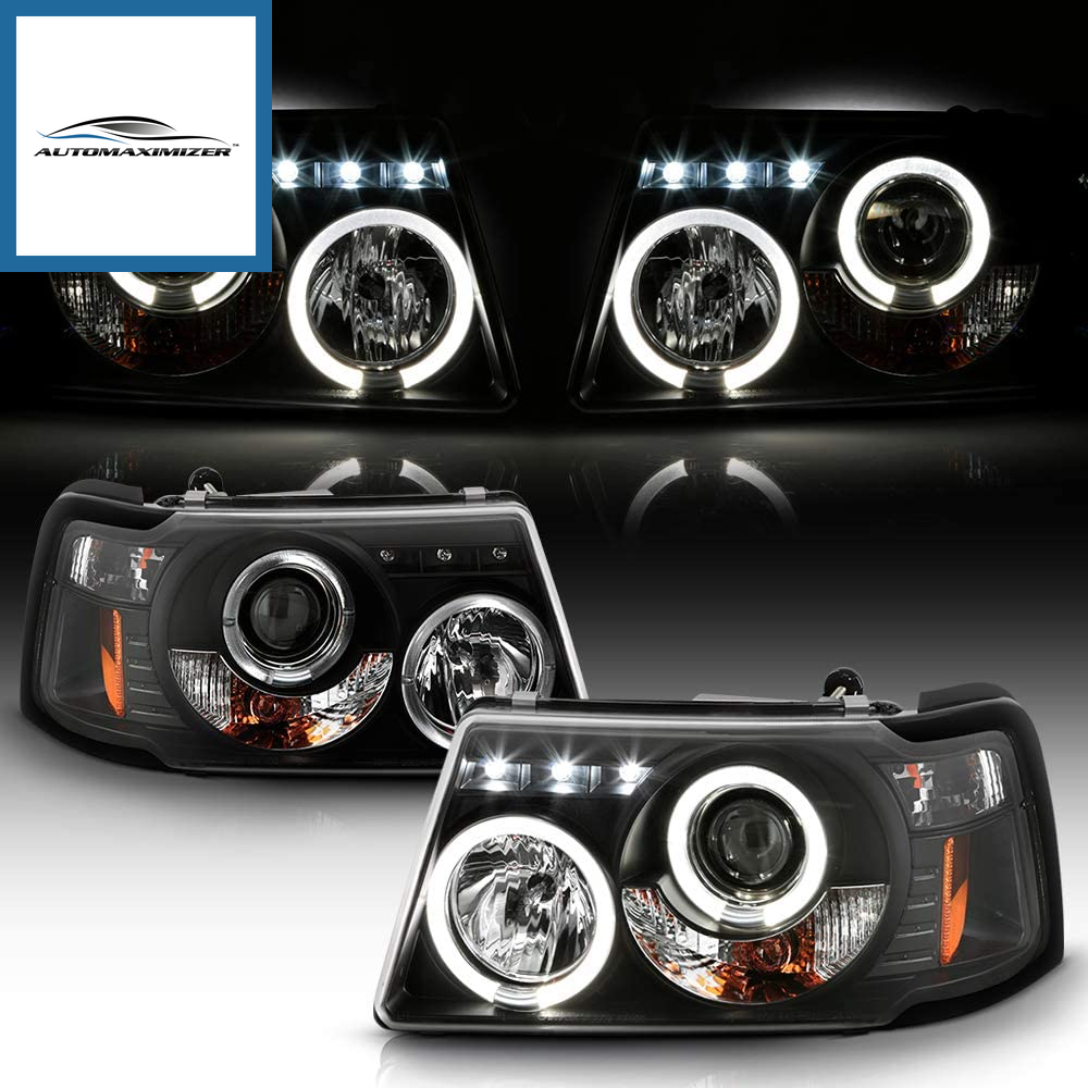 AutoMaximizer, - for 2001-2011 Ford Ranger LED Halo Black Housing Projector Headlights W/Corner Headlamps, Driver & Passenger