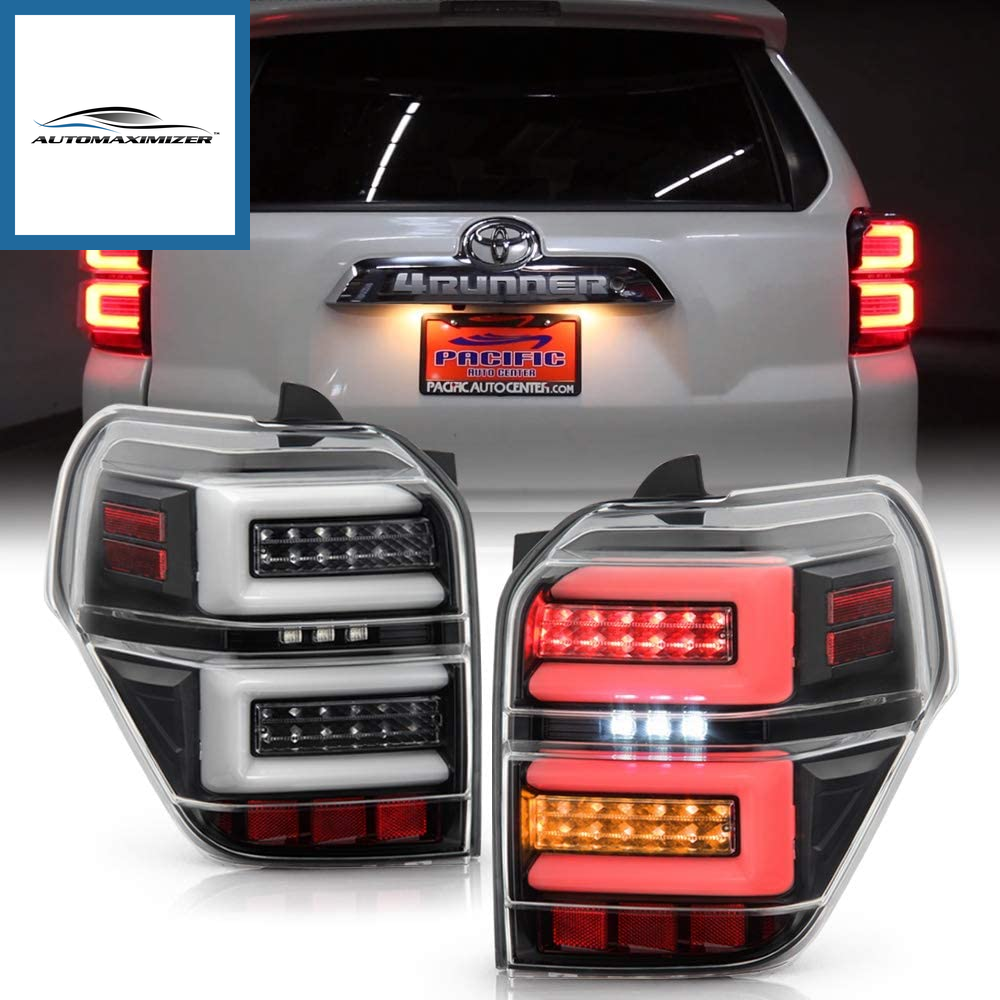 AutoMaximizer, - for 2010-2020 Toyota 4Runner SUV Black Housing Full LED Tube W/Sequential Signal Tail Lights Lamps Left+Right