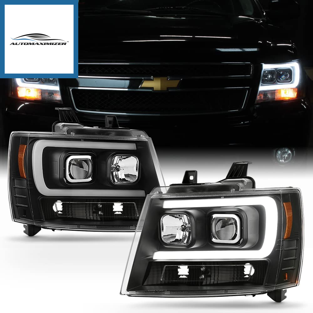 AutoMaximizer, - for [Black Edition] 2007-2014 Chevy Suburban Tahoe Avalanche LED DRL Projector Headlights Headlamps Left+Right